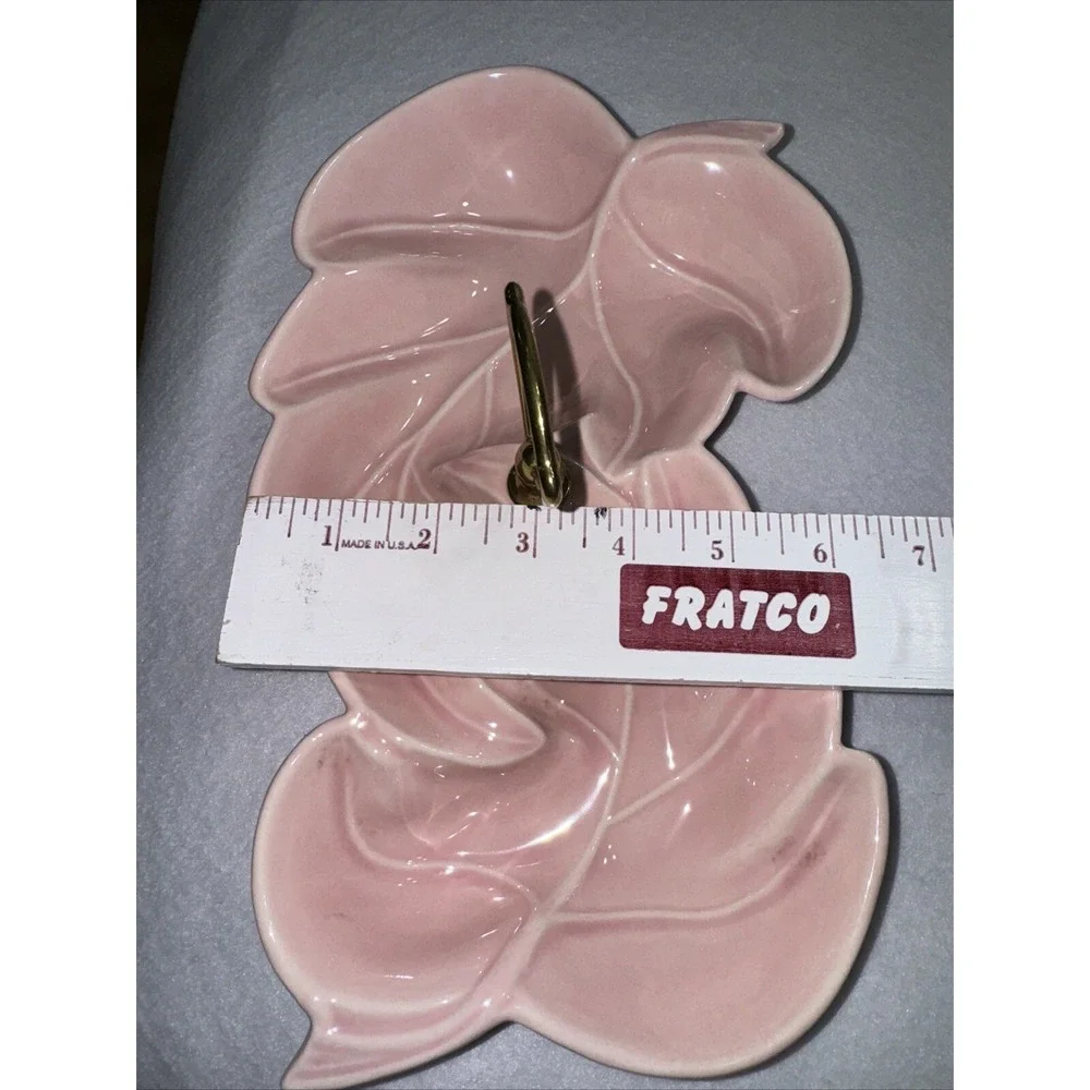 Vtg MCM USA Pottery Divided Sectioned BlushLeaf Ceramic Candy Dish Handle No 100